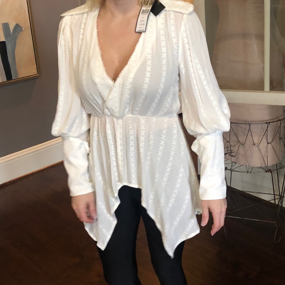 BCBG white blouse shirt peplum top, Size S